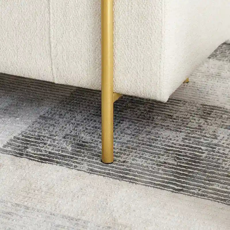 Upholstered Linen Storage Bench with Cylindrical Arms and Gold Metal Legs