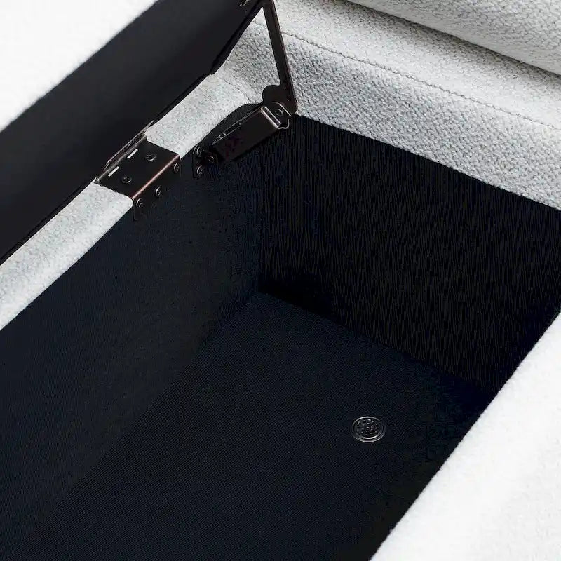 Upholstered Linen Storage Bench with Cylindrical Arms and Gold Metal Legs