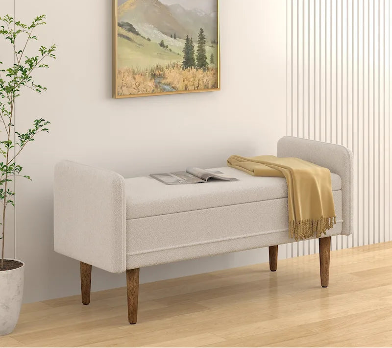 Linen Fabric Storage Stool, ,with Storage Space, Suitable for Apartments, Living Rooms and Bedrooms