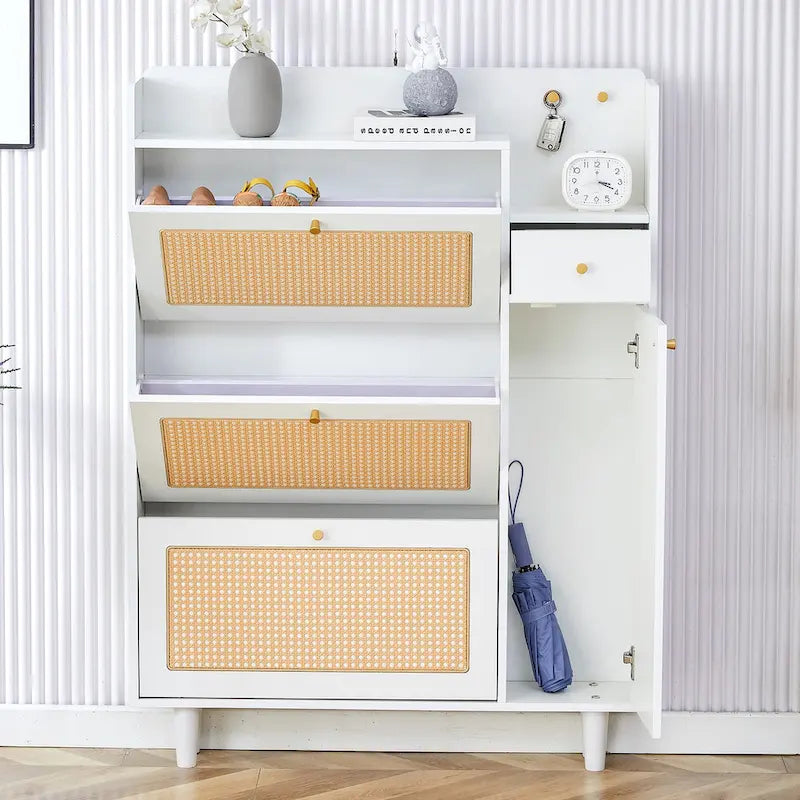 Moderner minimalistischer Aufbewahrungsschrank, japanischer Rattan-Schuhschrank