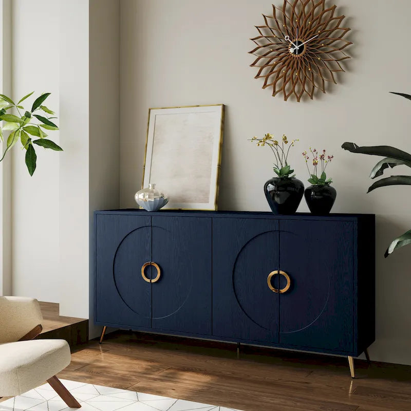 Moderner lackierter Holzschrank mit 4 Türen, Sideboard-Buffetschrank für Wohnzimmer, Eingangsbereich, Flur und Büro