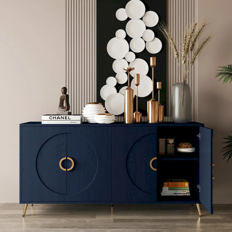 Moderner lackierter Holzschrank mit 4 Türen, Sideboard-Buffetschrank für Wohnzimmer, Eingangsbereich, Flur und Büro