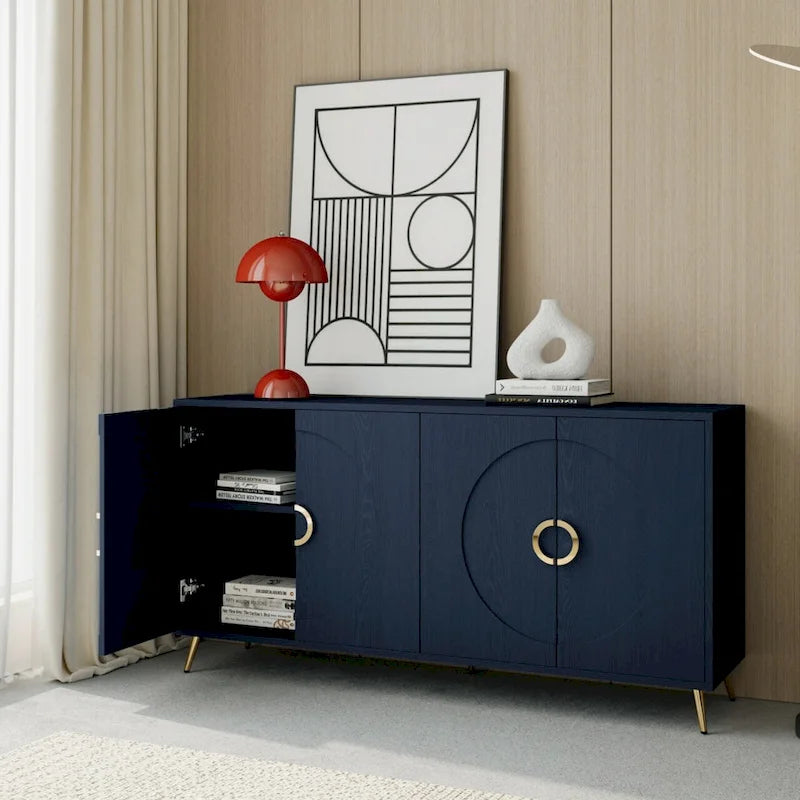 Moderner lackierter Holzschrank mit 4 Türen, Sideboard-Buffetschrank für Wohnzimmer, Eingangsbereich, Flur und Büro