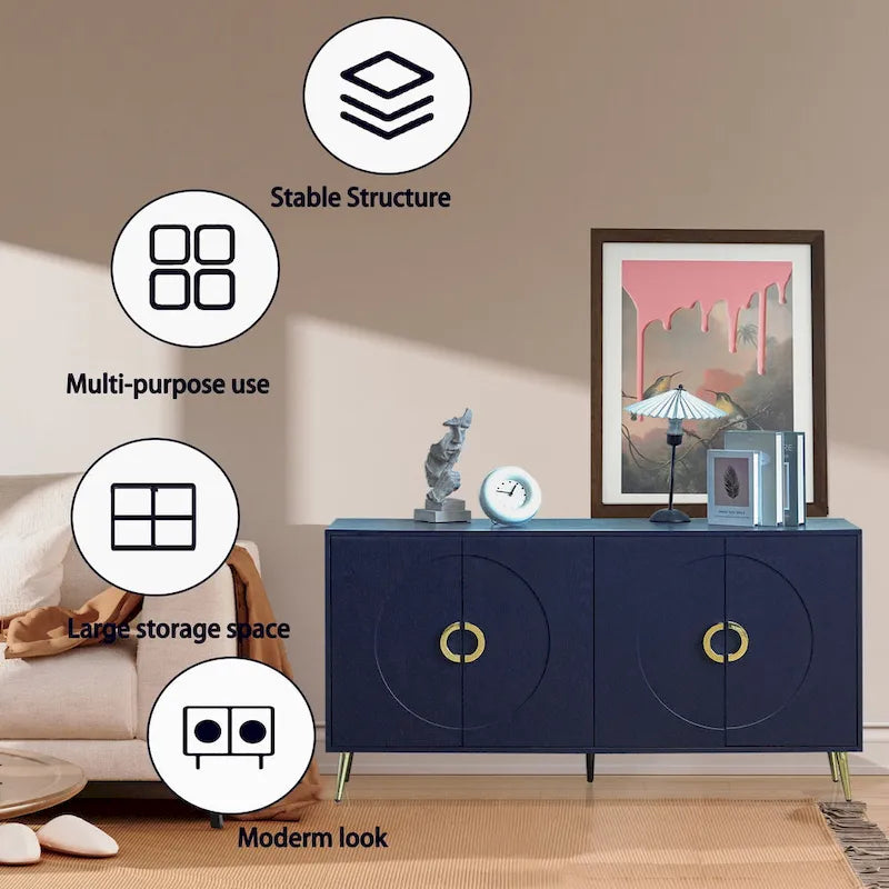 Moderner lackierter Holzschrank mit 4 Türen, Sideboard-Buffetschrank für Wohnzimmer, Eingangsbereich, Flur und Büro