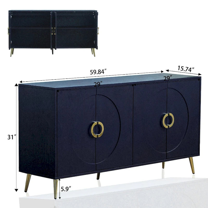 Moderner lackierter Holzschrank mit 4 Türen, Sideboard-Buffetschrank für Wohnzimmer, Eingangsbereich, Flur und Büro