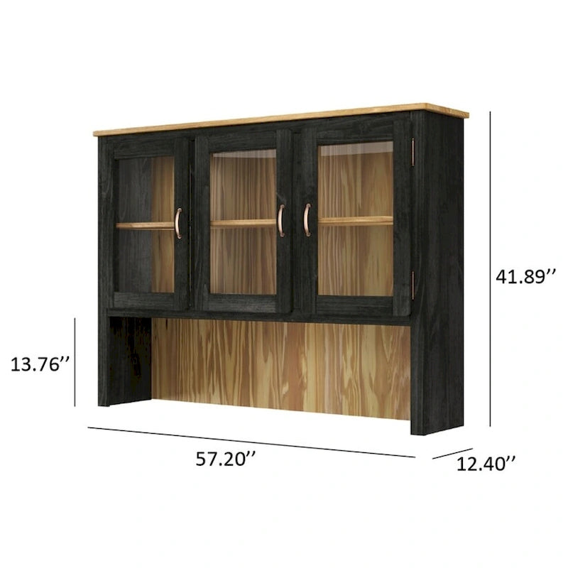 Rustikaler Esszimmeraufsatzschrank aus massivem Holz mit offenen Regalen und Stauraum