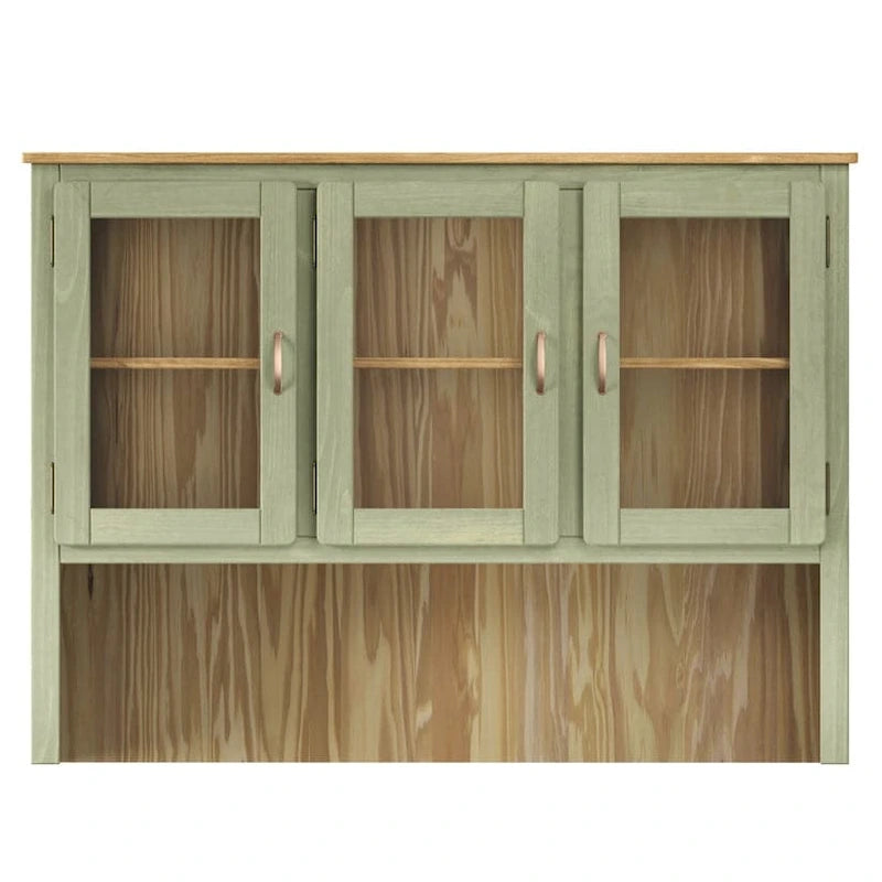 Rustikaler Esszimmeraufsatzschrank aus massivem Holz mit offenen Regalen und Stauraum