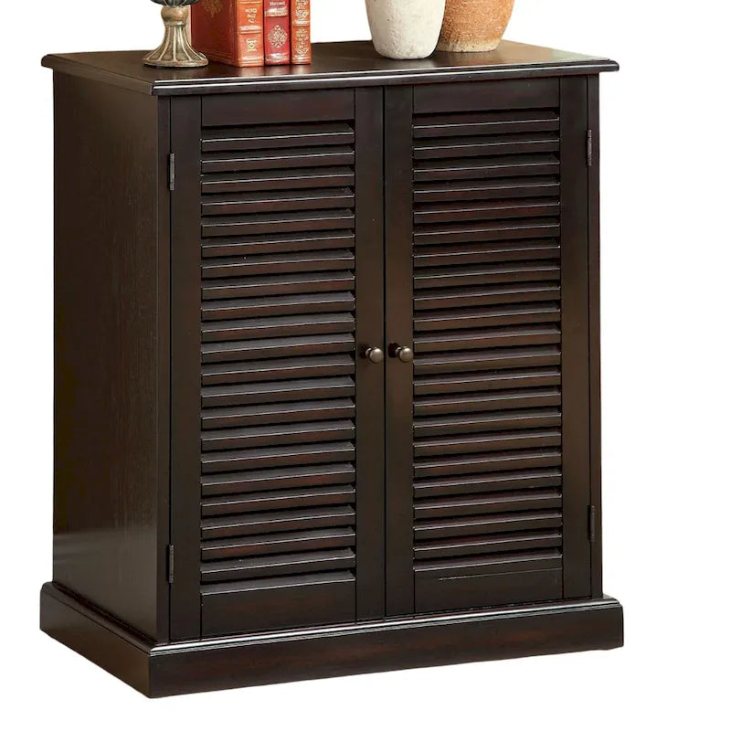 Meuble à chaussures au design moderne et transitionnel, 1 pièce, finition expresso, étagères réglables, portes à persiennes, meuble d'intérieur