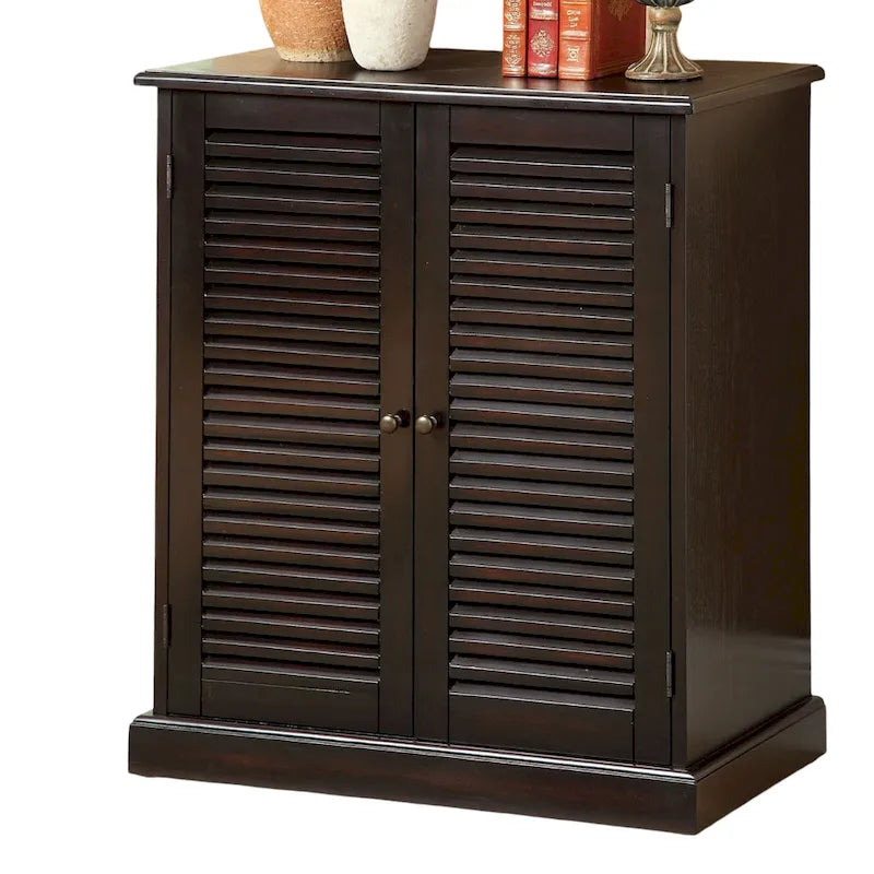 Modern overgangsdesign schoenenkast, 1-delig, espresso-afwerking, verstelbare planken, deuren met lamellen, woningmeubilair, schoenenrek