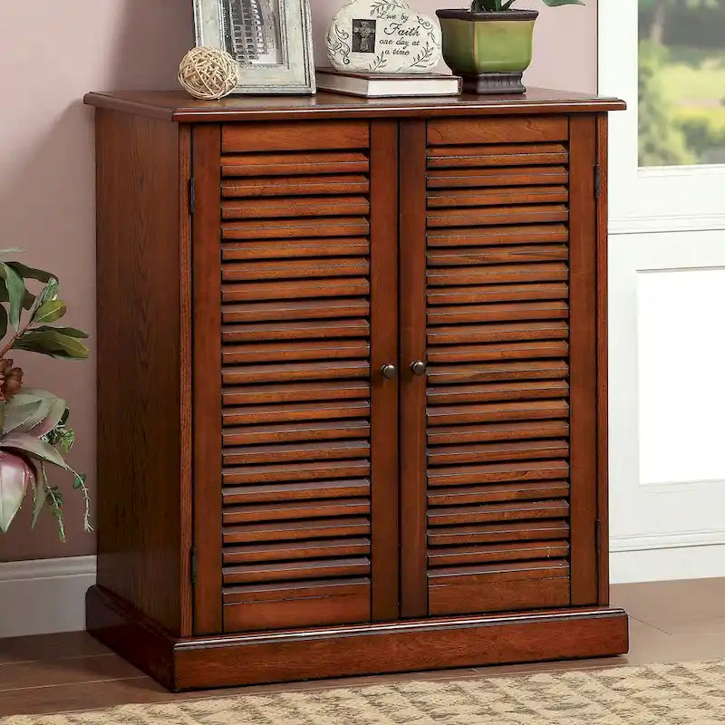 Modern overgangsdesign schoenenkast, 1-delig, espresso-afwerking, verstelbare planken, deuren met lamellen, woningmeubilair, schoenenrek