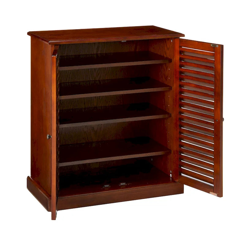 Modern overgangsdesign schoenenkast, 1-delig, espresso-afwerking, verstelbare planken, deuren met lamellen, woningmeubilair, schoenenrek