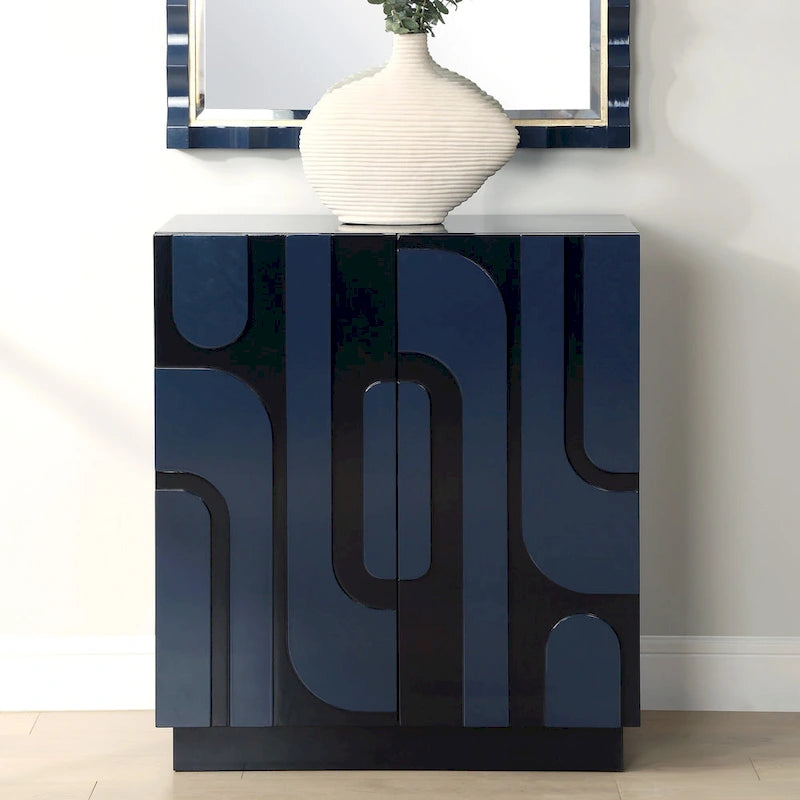 2-Door Storage Cabinet - 34 - Glossy Blue Finish