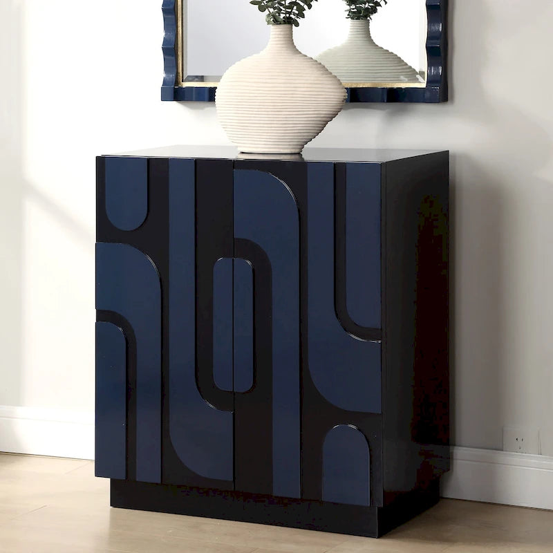 2-Door Storage Cabinet - 34 - Glossy Blue Finish