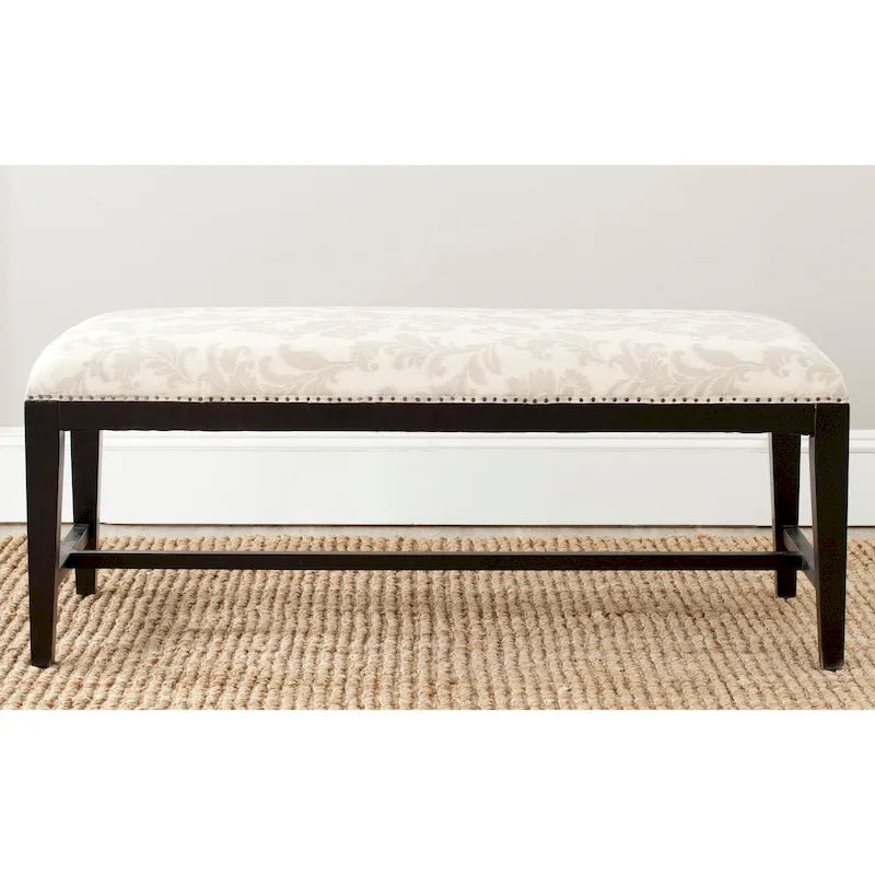 Floral Beige Upholstered Bench - 46 W x 19 D x 20 H