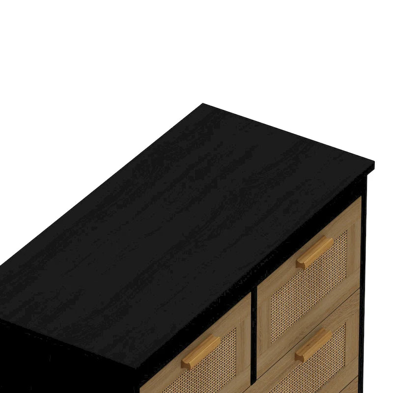 Meuble en bois et rotin à 4 tiroirs