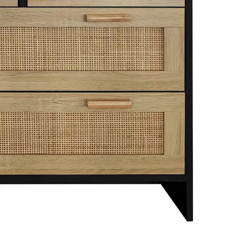 Meuble en bois et rotin à 4 tiroirs