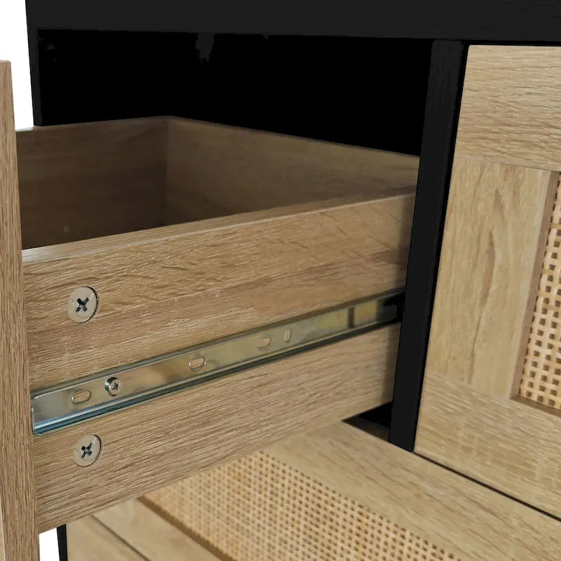 Meuble en bois et rotin à 4 tiroirs
