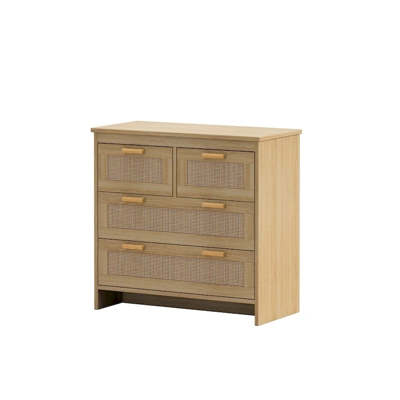 Meuble en bois et rotin à 4 tiroirs