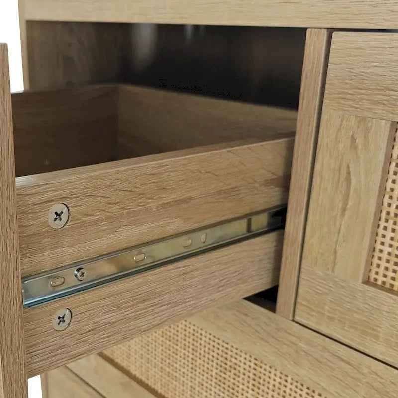 Meuble en bois et rotin à 4 tiroirs