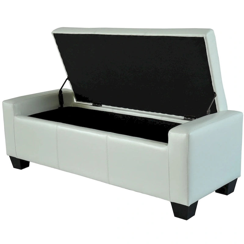 Panca contenitore con pouf in ecopelle bianca