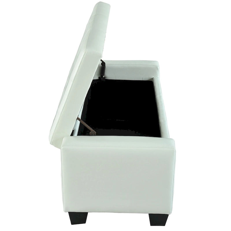 Panca contenitore con pouf in ecopelle bianca