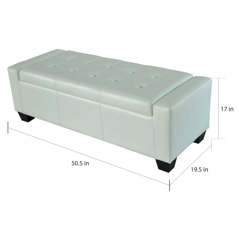 Panca contenitore con pouf in ecopelle bianca