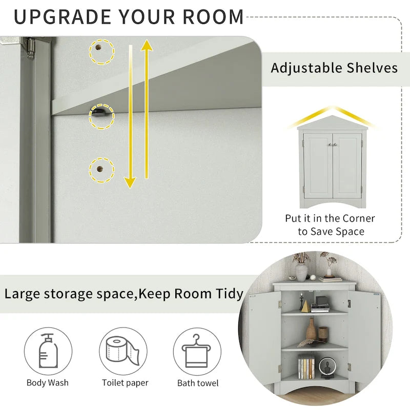 Grey Triangle Bathroom Storage Cabinet with Adjustable Shelves