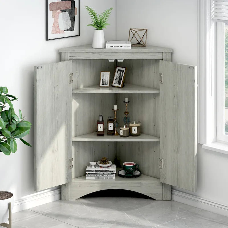 Grey Triangle Bathroom Storage Cabinet with Adjustable Shelves