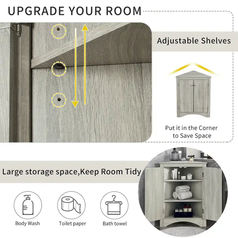 Grey Triangle Bathroom Storage Cabinet with Adjustable Shelves