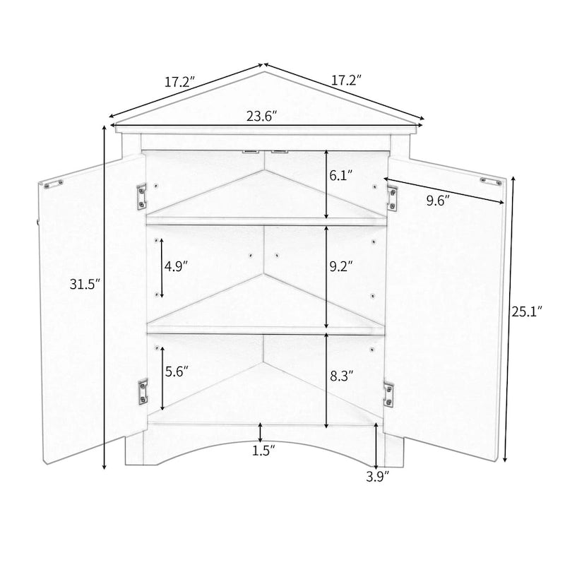 Grey Triangle Bathroom Storage Cabinet with Adjustable Shelves