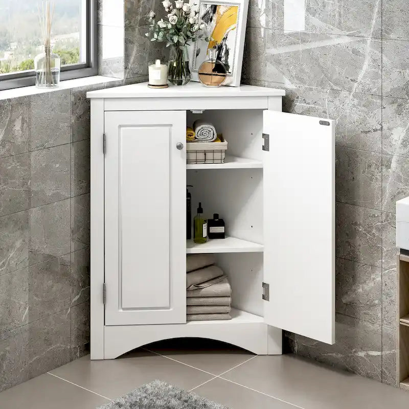 Grey Triangle Bathroom Storage Cabinet with Adjustable Shelves