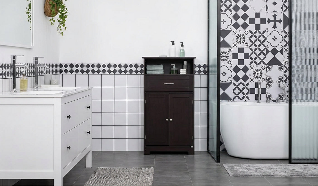 kleankin Modern Bathroom Storage Cabinet Free Standing Cupboard with Drawer and Adjustable Shelf - 11.75*23.5*42.75