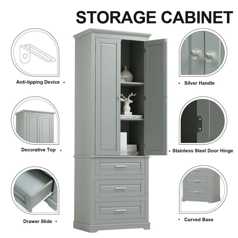 Tall Storage Cabinet with Three Drawers for Bathroom