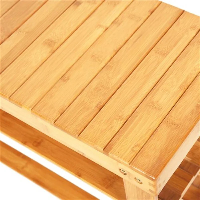 Scarpiera in bambù a 3 ripiani con motivo a strisce da 90 cm, color legno - 35.43 x 11.02 x 17.72