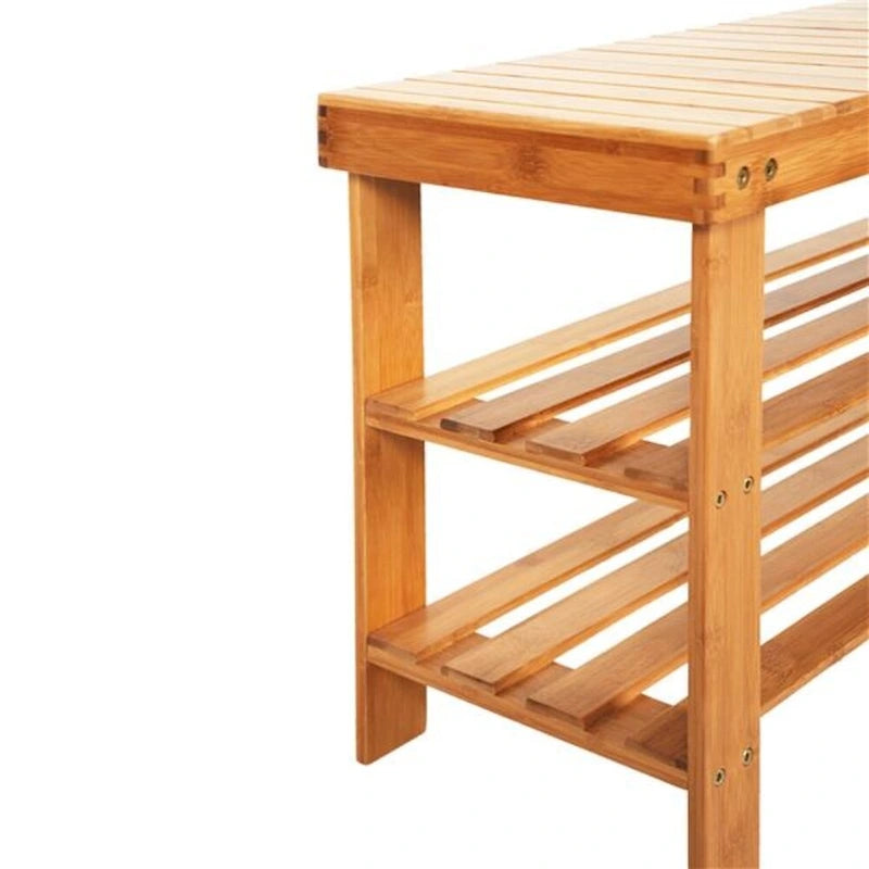 Scarpiera in bambù a 3 ripiani con motivo a strisce da 90 cm, color legno - 35.43 x 11.02 x 17.72