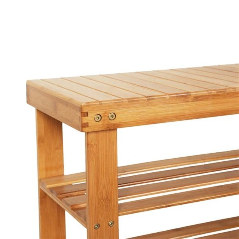 Scarpiera in bambù a 3 ripiani con motivo a strisce da 90 cm, color legno - 35.43 x 11.02 x 17.72