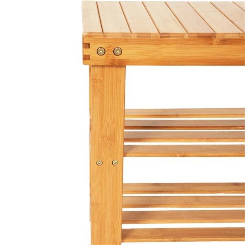 Scarpiera in bambù a 3 ripiani con motivo a strisce da 90 cm, color legno - 35.43 x 11.02 x 17.72