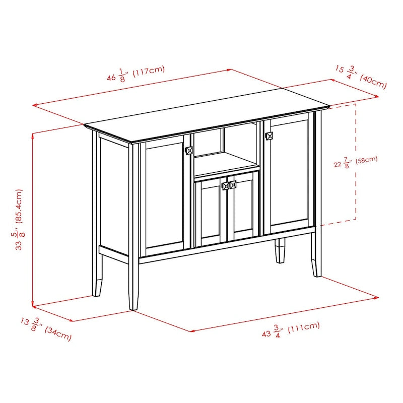 Buffetschrank, Kaffeebraun - 46W x 15.75D x 33.6H