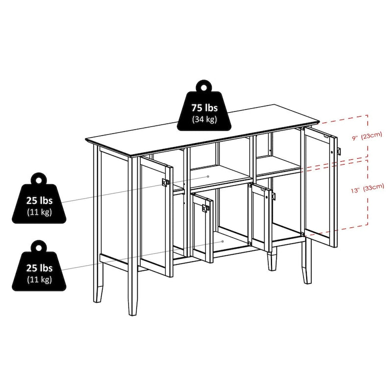 Buffetschrank, Kaffeebraun - 46W x 15.75D x 33.6H
