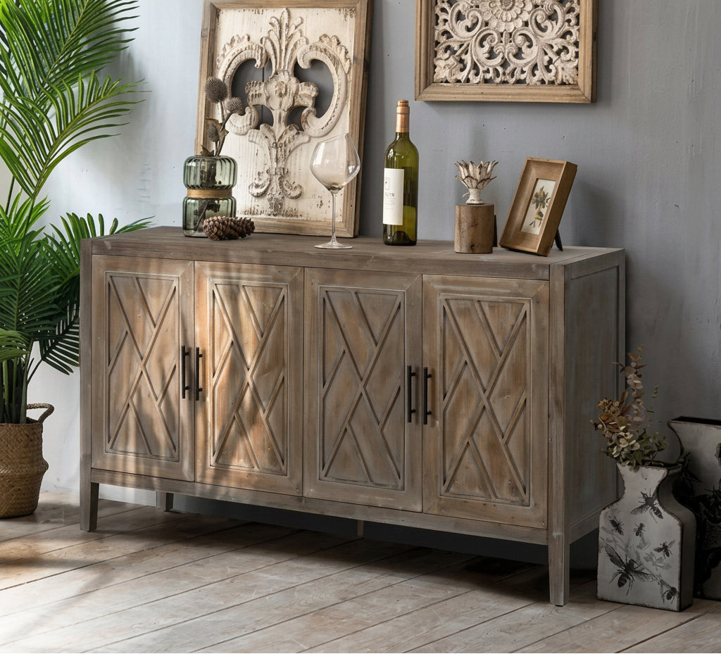 59.8in Vintage-Holzsideboard mit 4 Türen für Wohnzimmer und Eingangsbereich