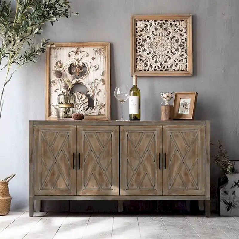 59.8in Vintage-Holzsideboard mit 4 Türen für Wohnzimmer und Eingangsbereich