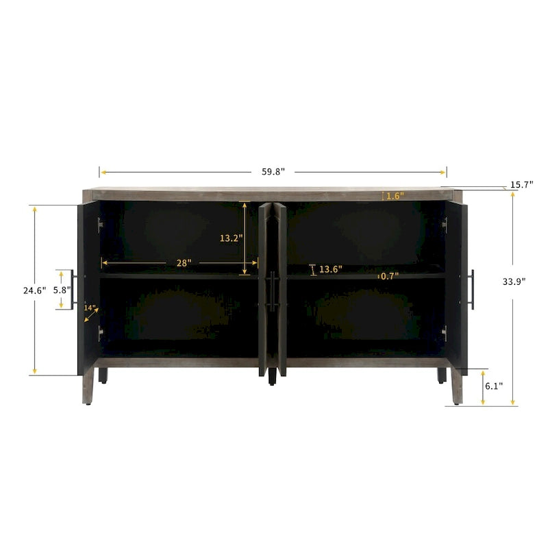 59.8in Vintage-Holzsideboard mit 4 Türen für Wohnzimmer und Eingangsbereich