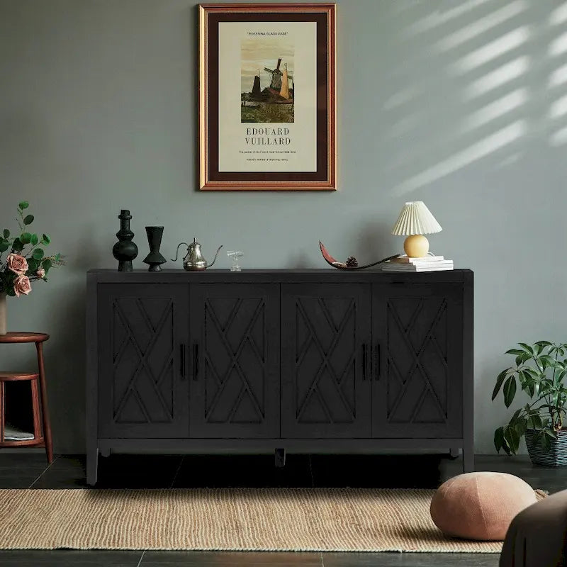 59.8in Vintage-Holzsideboard mit 4 Türen für Wohnzimmer und Eingangsbereich