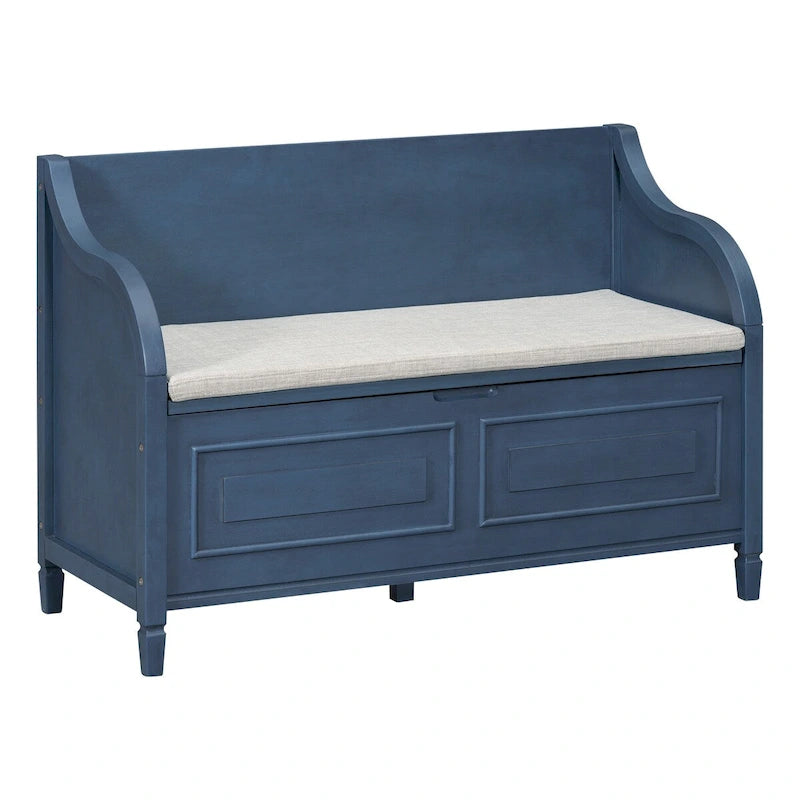 Rustic Style Solid Wood Entryway Storage Bench with Safety Hinge