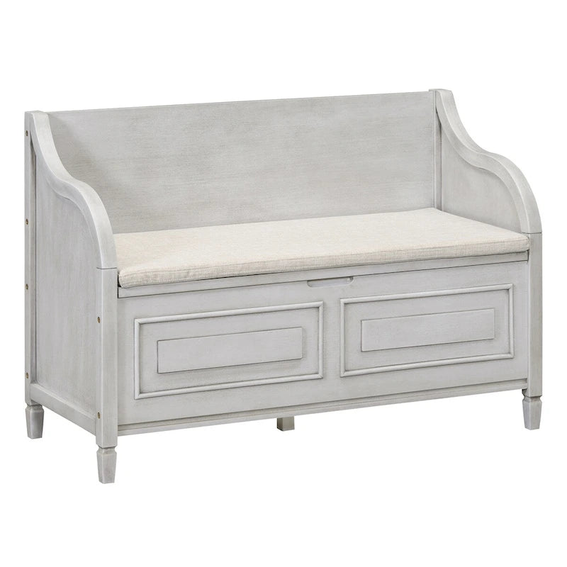 Rustic Style Solid Wood Entryway Storage Bench with Safety Hinge