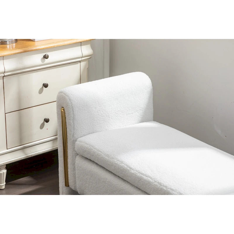 Teddy Fabric Storage Bench Bedroom Bench With Gold Metal Trim Strip For Living Room Bedroom Indoor