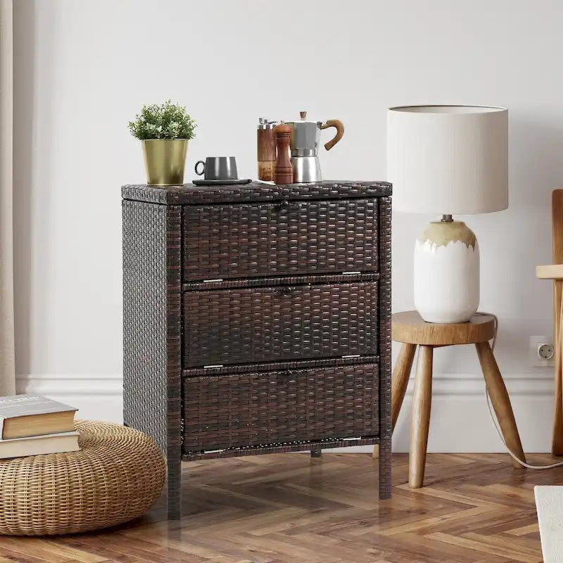 Rattan-Aufbewahrungsschrank mit 3 Schubladen