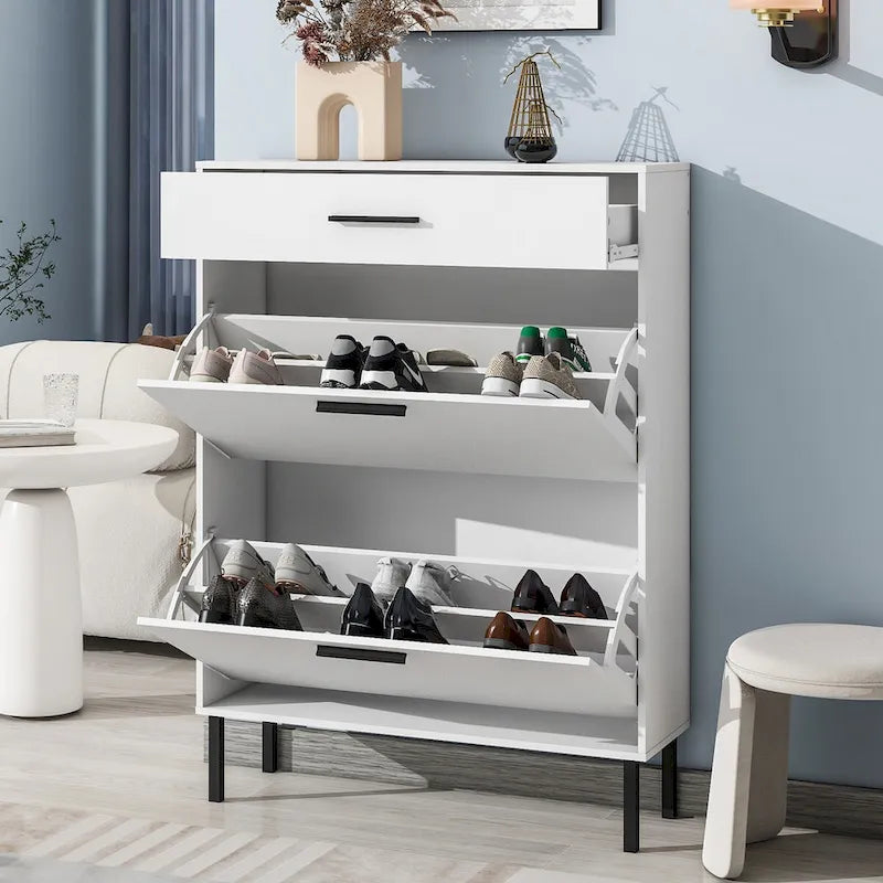 Armoire à chaussures, meuble de rangement autonome avec tiroirs et pieds en métal, armoire de rangement avec 2 tiroirs basculants pour l'entrée