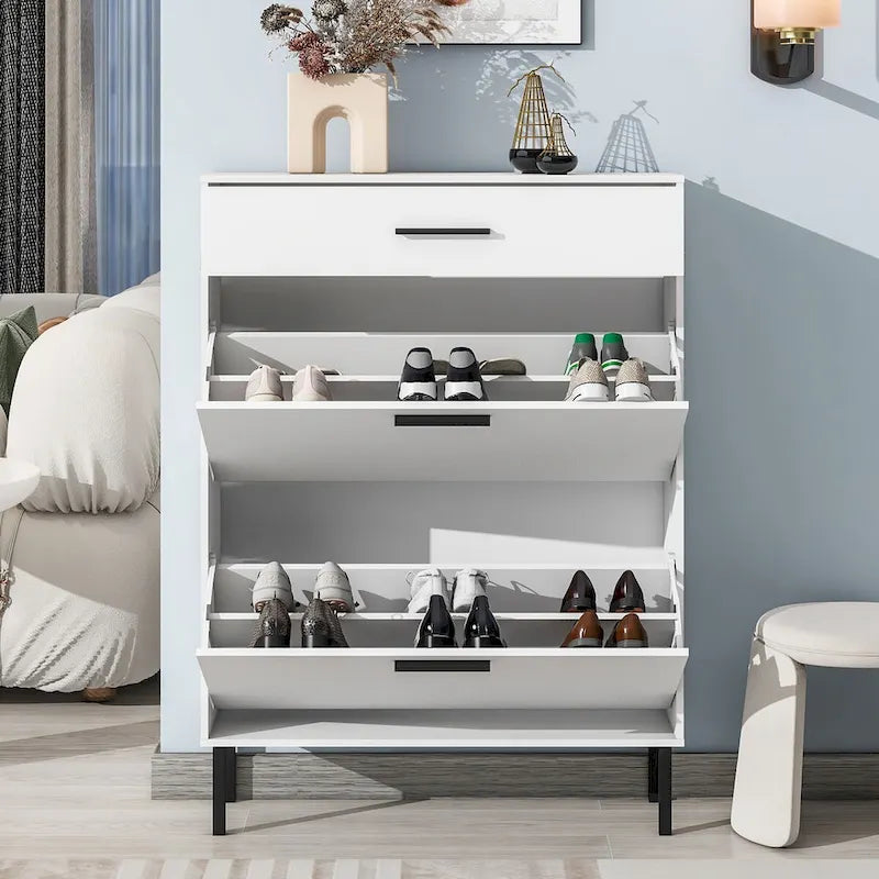 Armoire à chaussures, meuble de rangement autonome avec tiroirs et pieds en métal, armoire de rangement avec 2 tiroirs basculants pour l'entrée