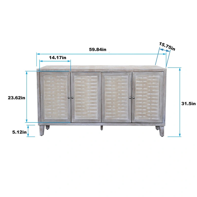 Akzentschrank mit 4 Türen, Holzschrank, Sideboard, Buffet